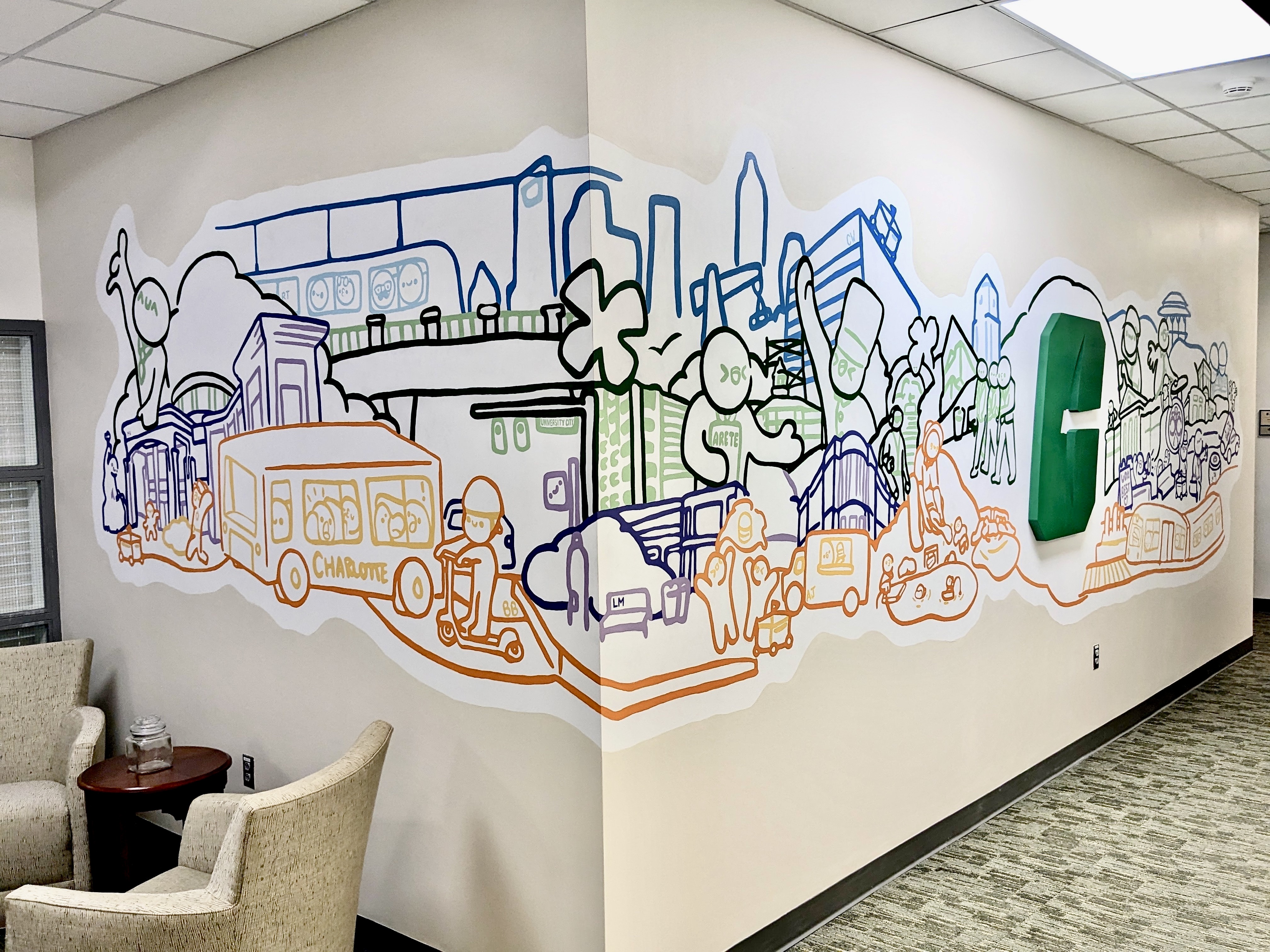 Business Affairs mural created by graphic design students