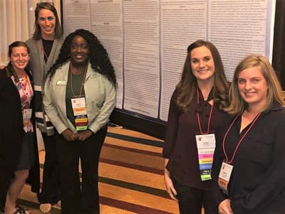 UNC Charlotte counseling research members who participated in the APT conference, left to right, Lauren Chase, Kristie Opiola, Krystal Turner, Jenna Taylor and Rebecca Blanchard