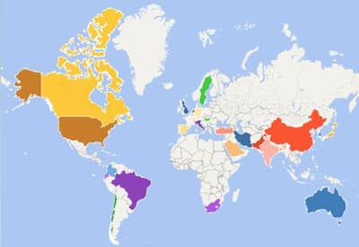 A world map that indicates the 26 countries competing in the BIGDeal forecasting competition.