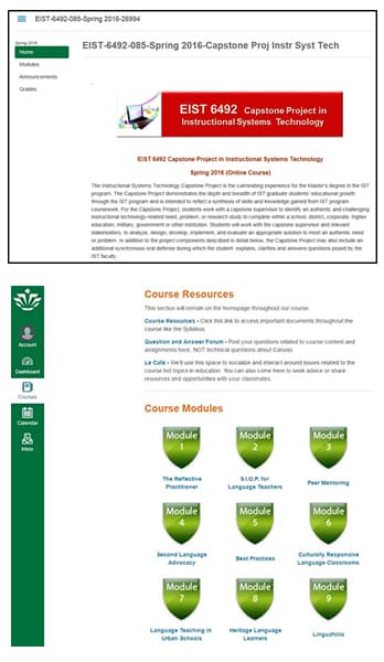 Examples of courses created using Canvas