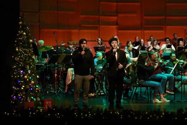 Students Logan Pavia and Sam Pomerantz sang on Holiday Pops program