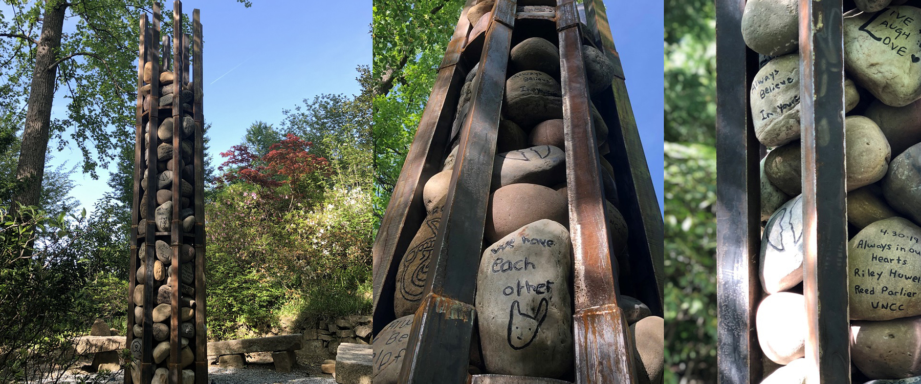 Among the tall trees of the UNC Charlotte Botanical Gardens is a new memorial dedicated as part of the University’s 2022 Niner Nation Remembrance of the April 30, 2019, campus shooting.