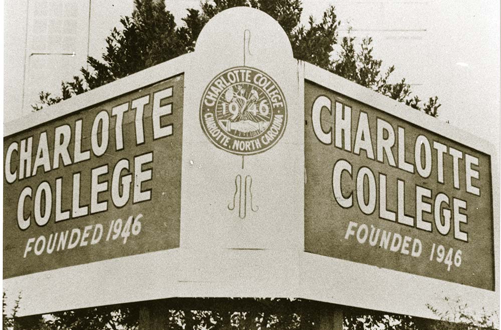 Charlotte College sign from 1946