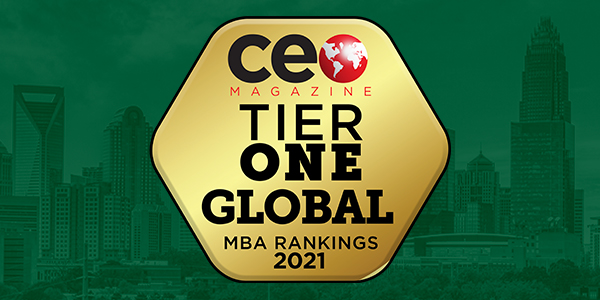 UNC Charlotte’s MBA program recently earned a Tier One Global ranking from CEO Magazine