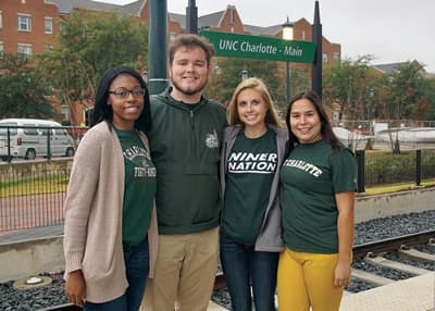Students at the UNC Charlotte Main Station after riding the light rail