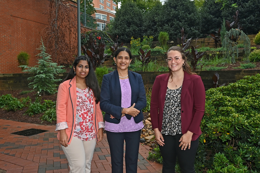 Student researchers Catherine Luba and  Mahita Sadula worked alongside associate professor Monika Sawhney 