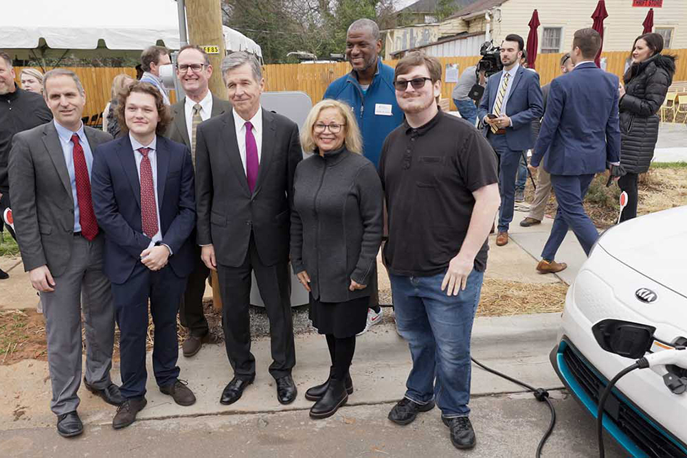 Using an innovative approach to make charging stations more accessible, UNC Charlotte unveiled PoleVolt to Governor Cooper.