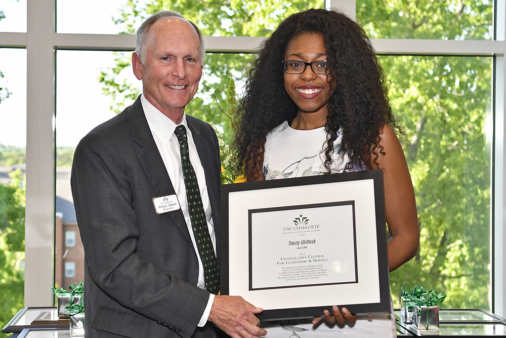 Tracey Allsbrook, UNC Charlotte Student Body President 2017-18, and Chancellor Dubois