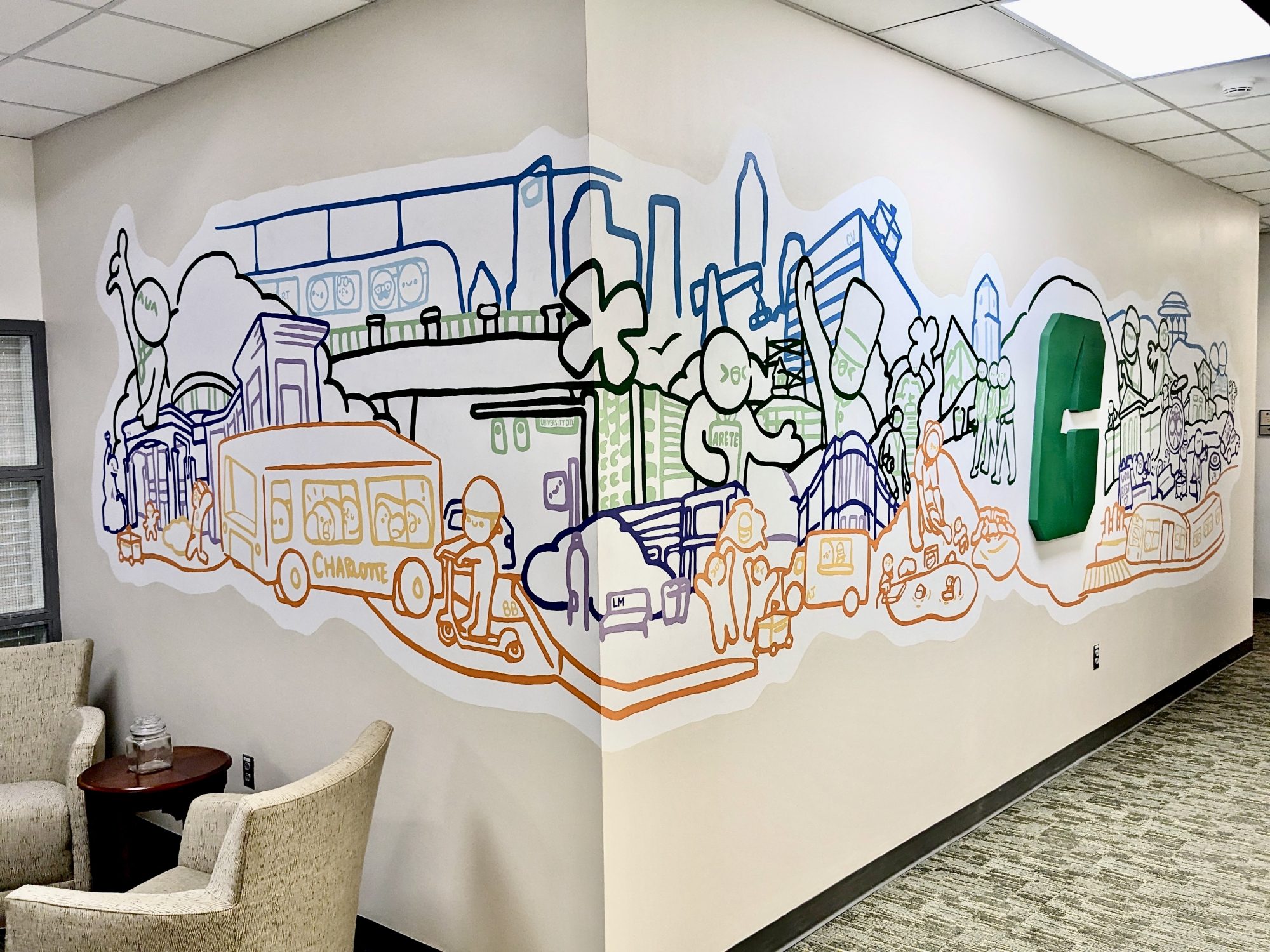 Graphic design students create business affairs mural, showcasing what is truly 'behind the C'