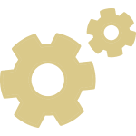Equipment-Icon-Gold Two gears fitted together.