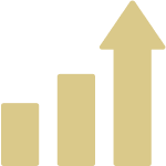 Rising-Icon-Gold Three vertical bars that progressively get taller.