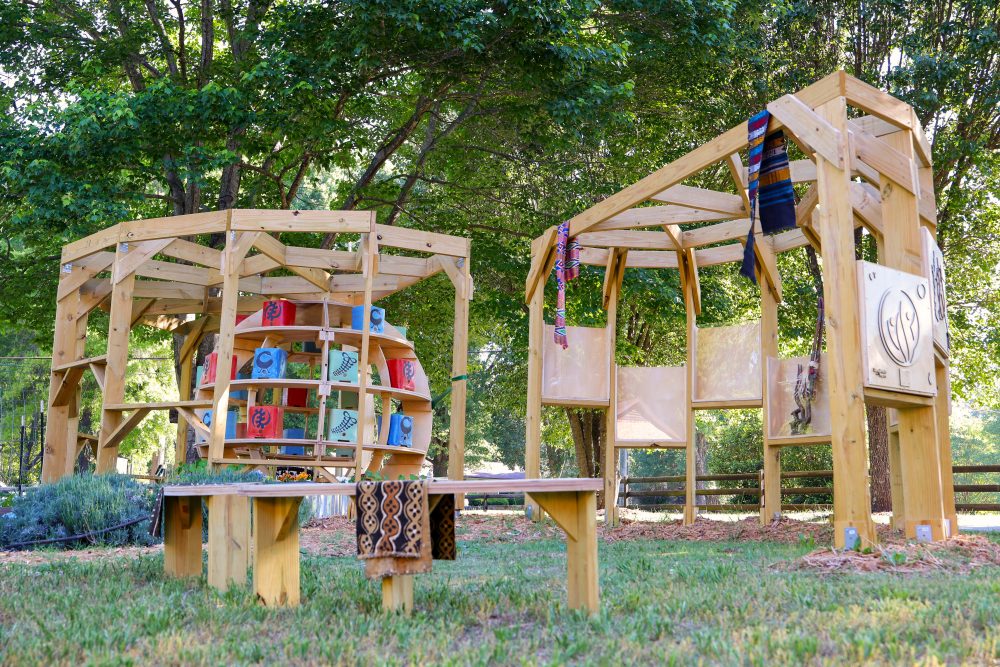 Art in various formats in a park