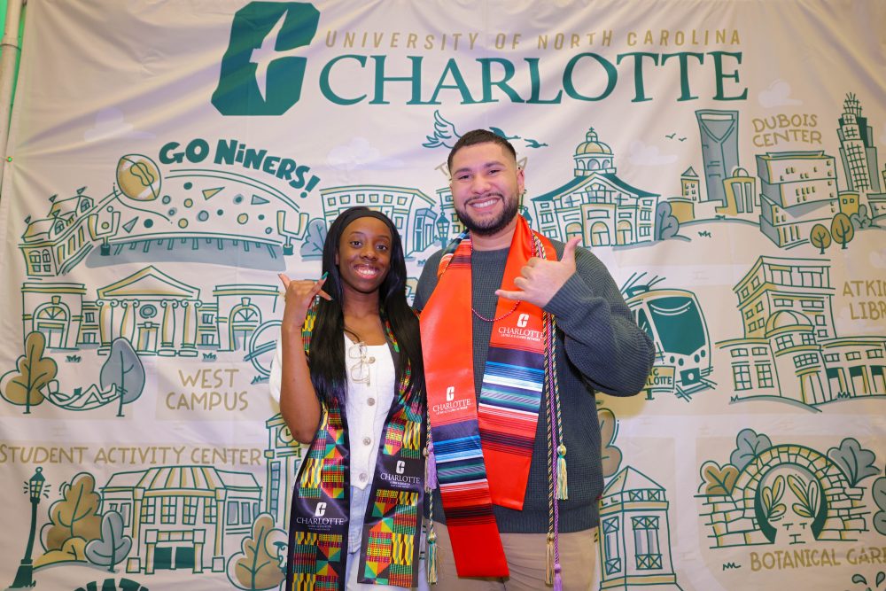 Students with stoles and cords at Forever a Niner