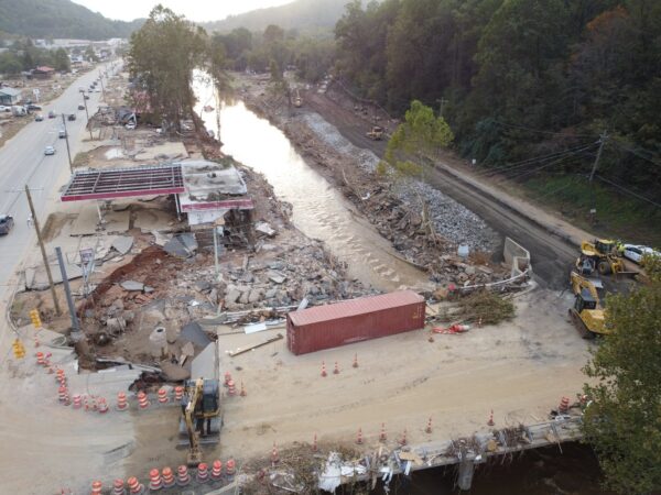 Road and infrastructure damage after Helene.