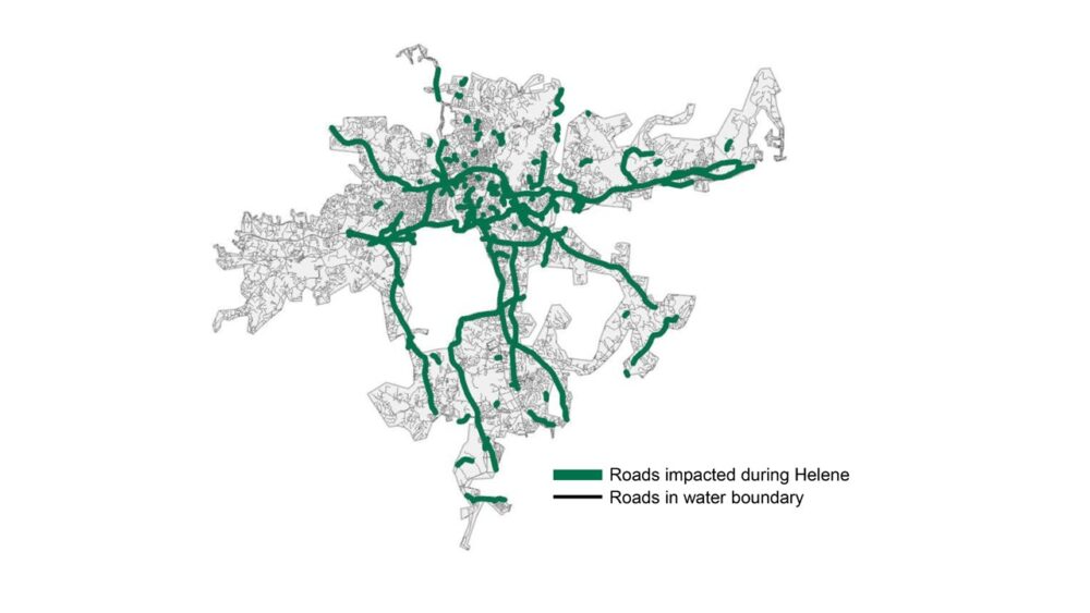 A map showing the extent of road impacts during and after the storm.