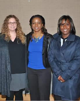 ina Riddle, scholarship recipient, Laura Jackson, student speaker, and Angela Sepulveda, a faculty member from the School of Social Work