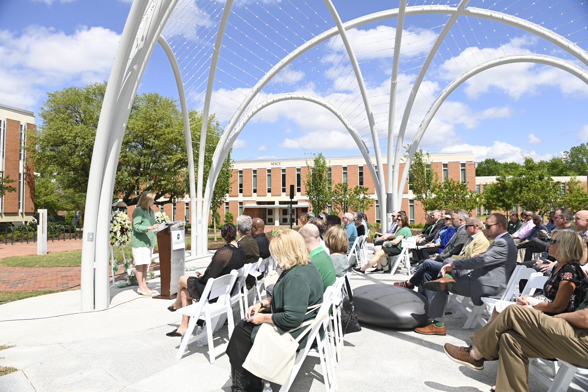 Chancellor Sharon L. Gaber speaks at April 30 Memorial Dedication.