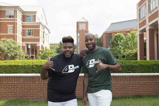 Lance and Antonio on campus