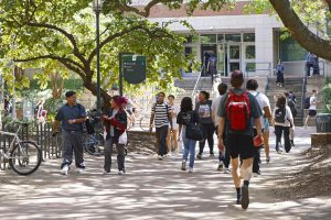 Students walking on campus