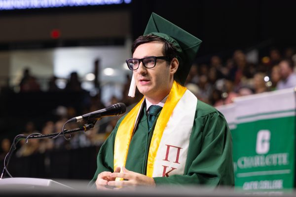 Isaiah J. Grayson ’25, student body president addresses the Class of 2025 during the ceremony
