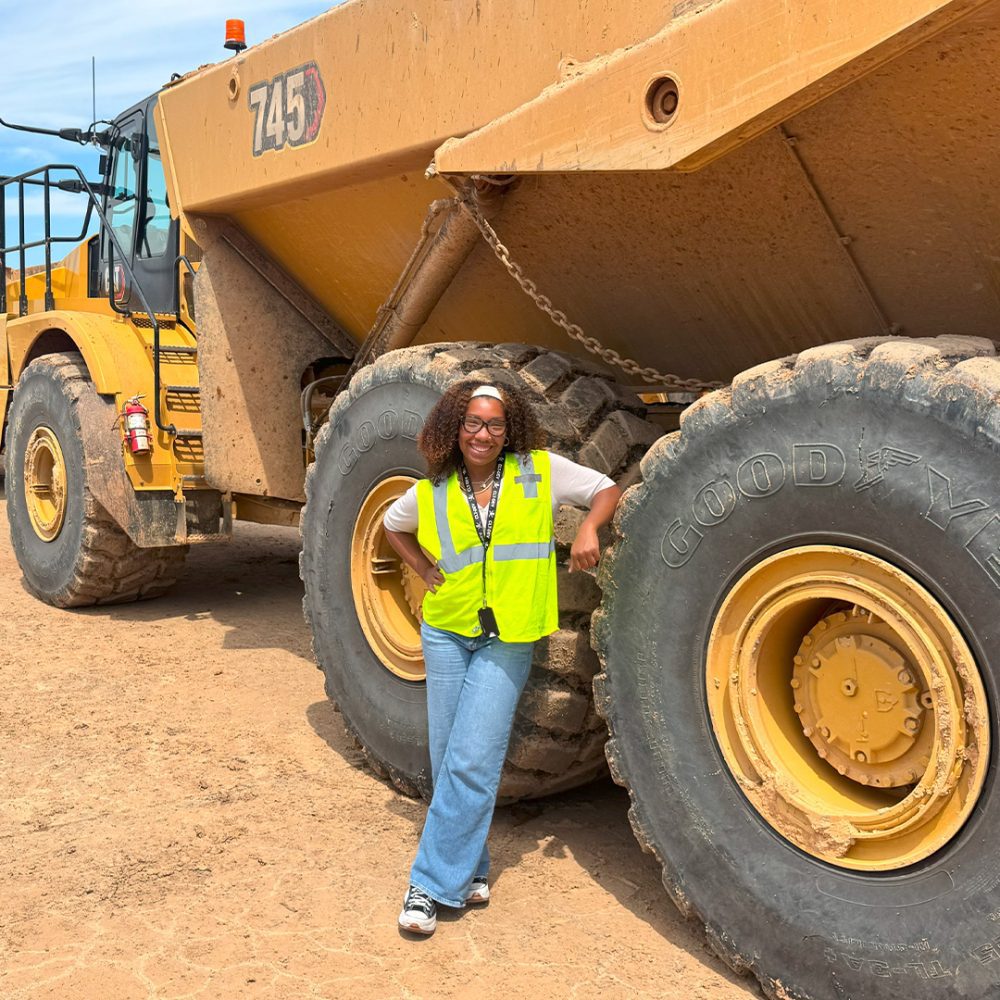 Myla Marve by construction truck