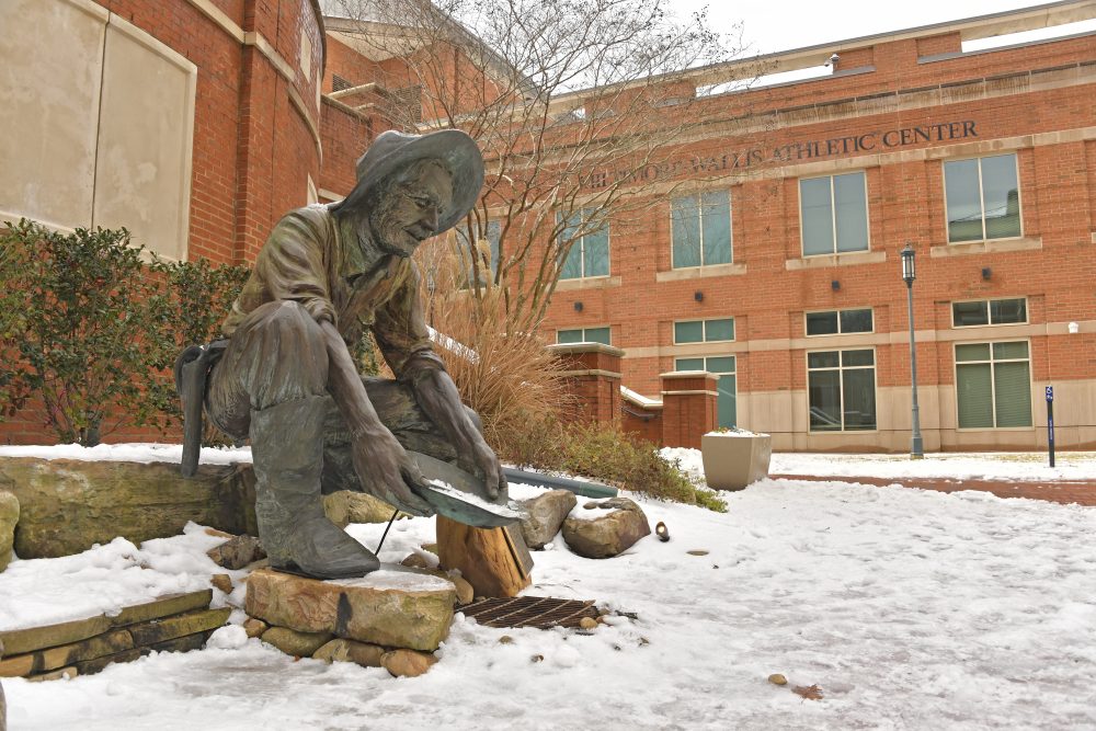 Charlotte 49er statue covered in snow