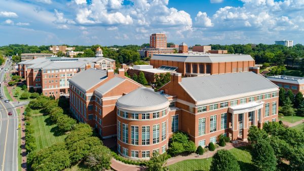 Aerial of Woodward Building and campus