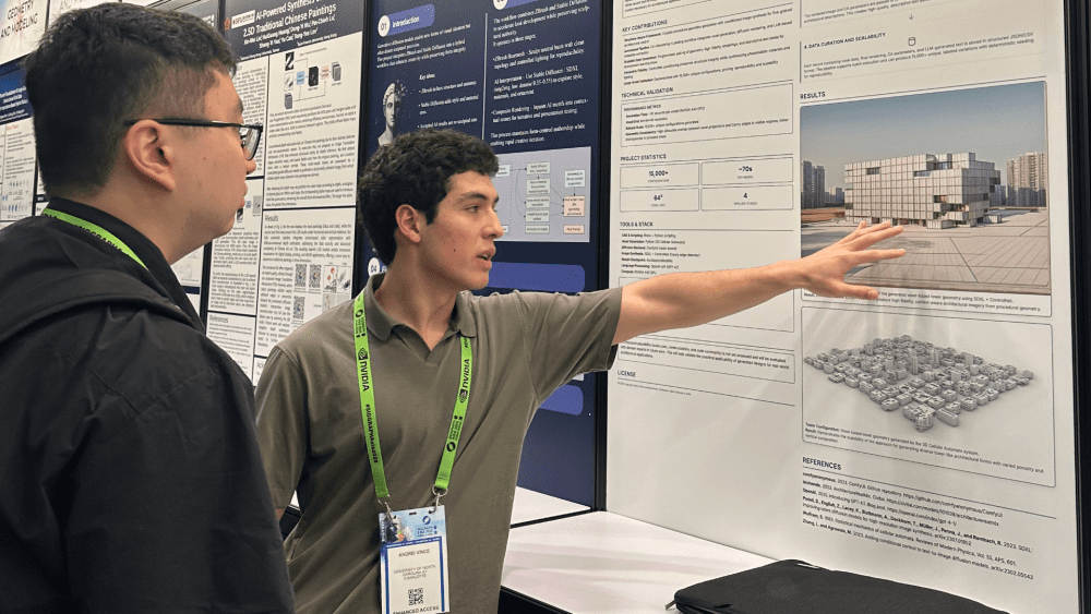 Andrei Vince presenting a poster at SIGGRAPH Asia in Hong Kong