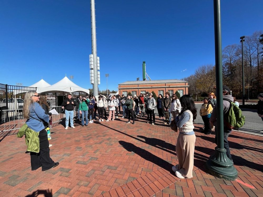 Fushcia-Ann Hoover's class tours Charlotte's zero waste football stadium operations