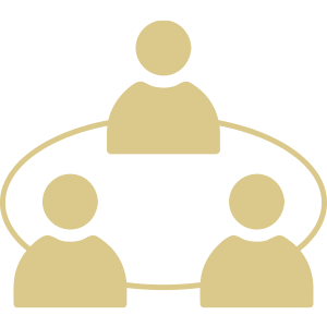 Three people connected to symbolize a network.