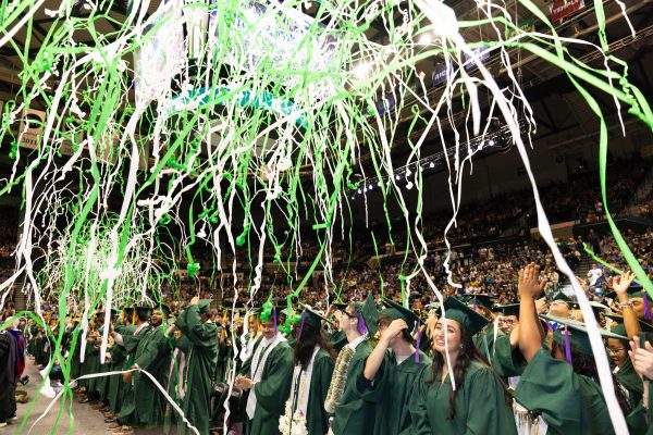 Confetti at commencement ceremony