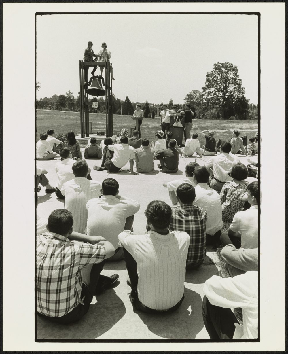 Students at the bell, circa 1967.
