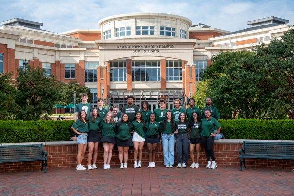 Levine Scholars Class of 2029 stand in front of the Popp Martin Student Union